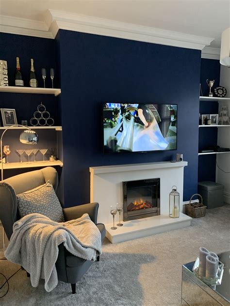 navy blue feature wall living room